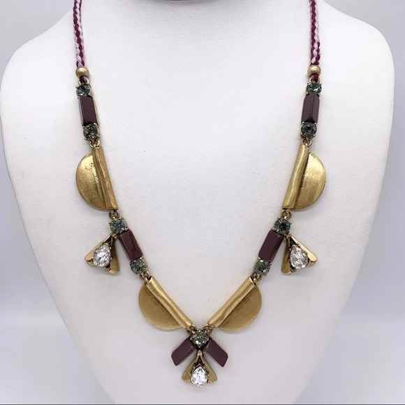 J. Crew Half Moon Jeweled Corded Necklace - Picture 1 of 3